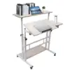 Mobile Stand Up Desk Adjustable Laptop Desk With Wheels Home Office Computer Table-White 5