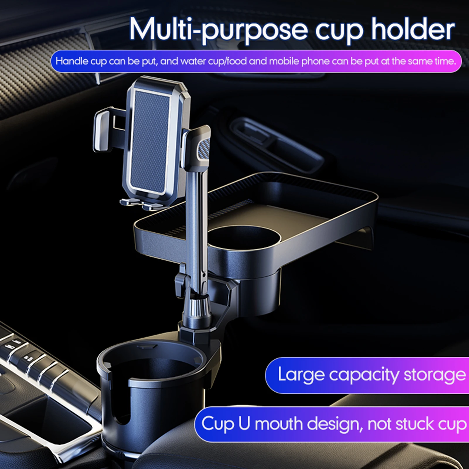 S/L Size Car Cup Holder Multifunctional Cup Holder Expander with 360° Rotation Tray Mobile Phone Holder Adjustable Base Holder
