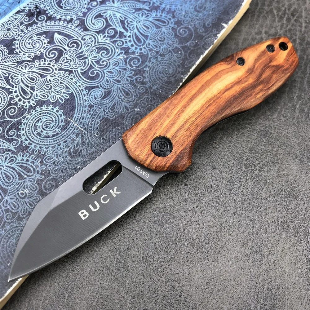 BKDA101FoldingPocketKnife440SteelBladeSteelWoodHandleHigh