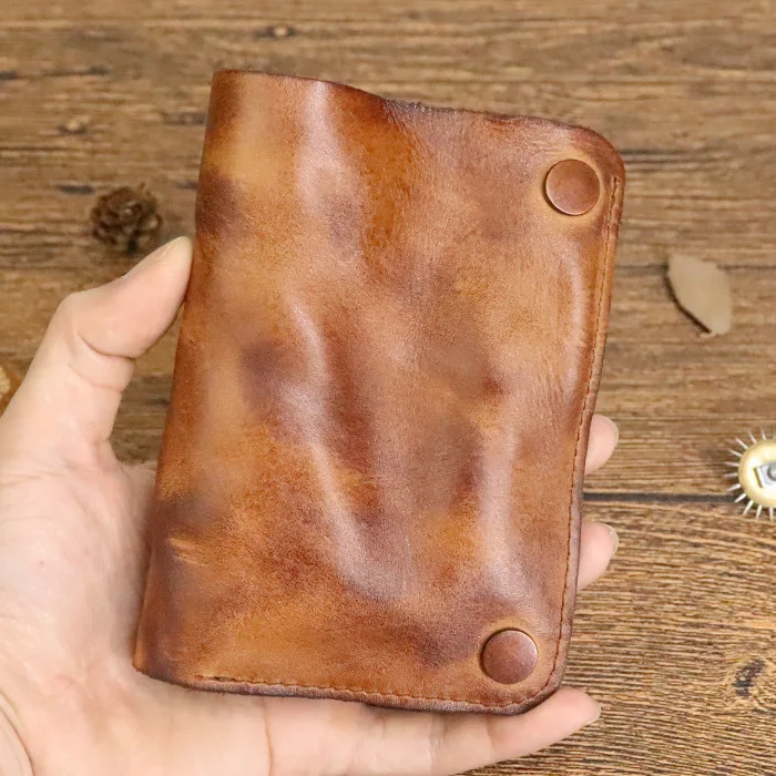2023 Original Leather Wallet for Men Wrinkled Leather Short Bifold Men's Purse Classic Card Holder Wallet with Zip Coin Pocket