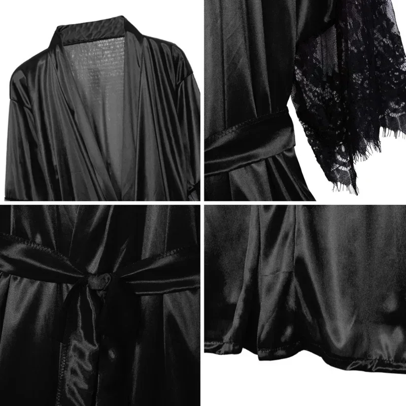 Women sleepwear French Sexy Silky Satin Night Gown Robe
