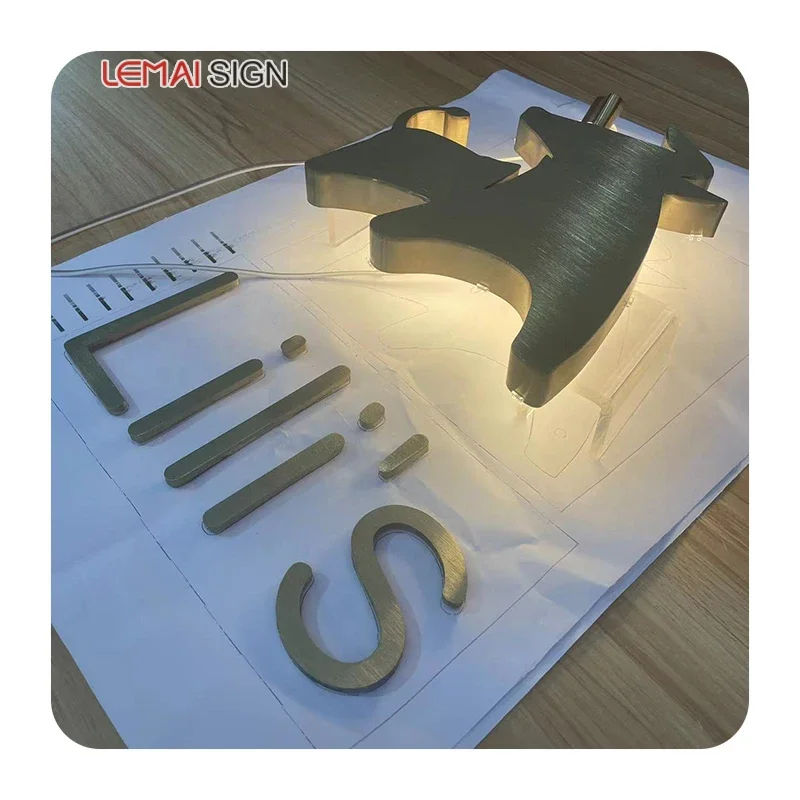 Custom  Brushed stainless steel solid character backlight electronic logo mini 3D highlight indoor and outdoor luminous characte
