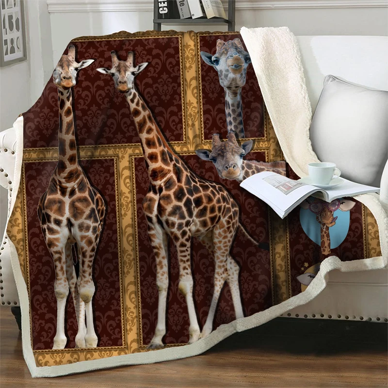 

Cartoon Giraffe 3D Print Blankets for Beds Sofa Soft Warm Bedspreads Flannel Home Bedding Portable Travel Picnic Quilt Nap Cover
