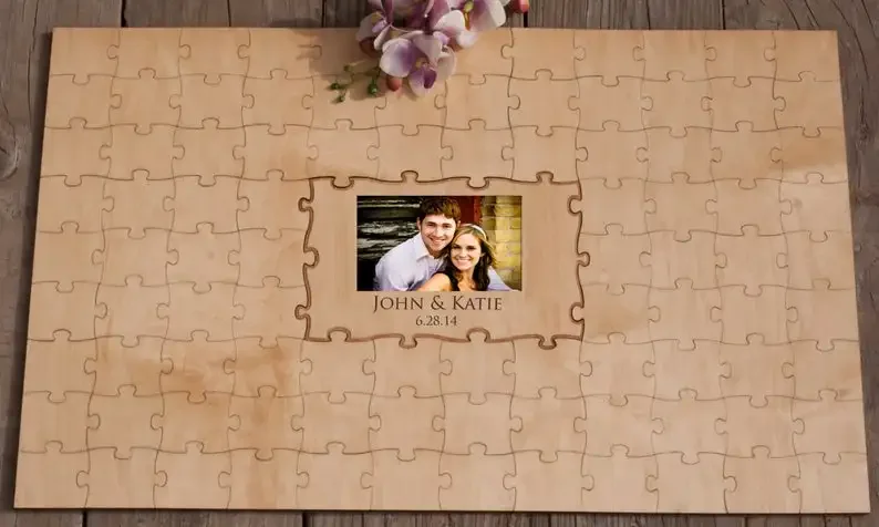 Wooden photo Puzzle Guest Book , Elegant Drop Box, Unique Drop box,Guest Book Alternative, Jigsaw wedding Guest