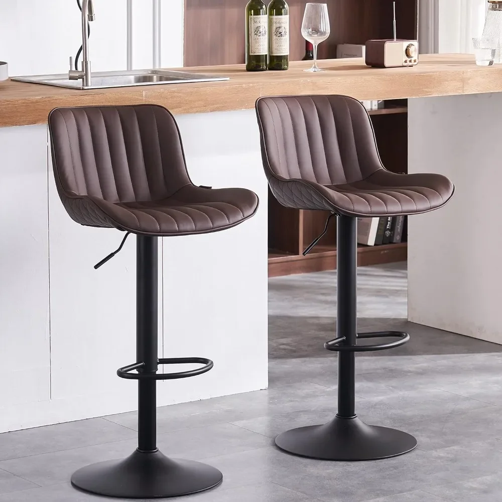

Bar Stools Set of 2, Leather Barstools Swivel Adjustable Counter Height Barstool, Upholstered Highchair with Back, Bar Chair