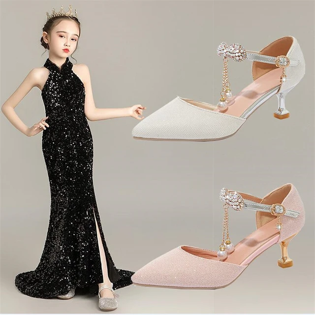 Girls 7 color High Heels For Kids Princess RED Leather Shoe Footwear  Children's Party Wedding Shoes Round Toe 1-3CM