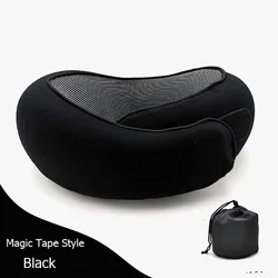 Luxurious Memory Foam Travel Neck Pillow with Carry Bag (Black Magic Tape)