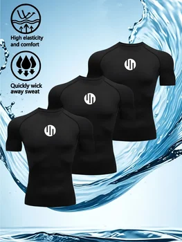 T-shirt a compressione stampata da uomo Triplet, abbigliamento sportivo estivo, t-shirt da corsa elastica ad asciugatura rapida, t-shirt da palestra e fitness da uomo