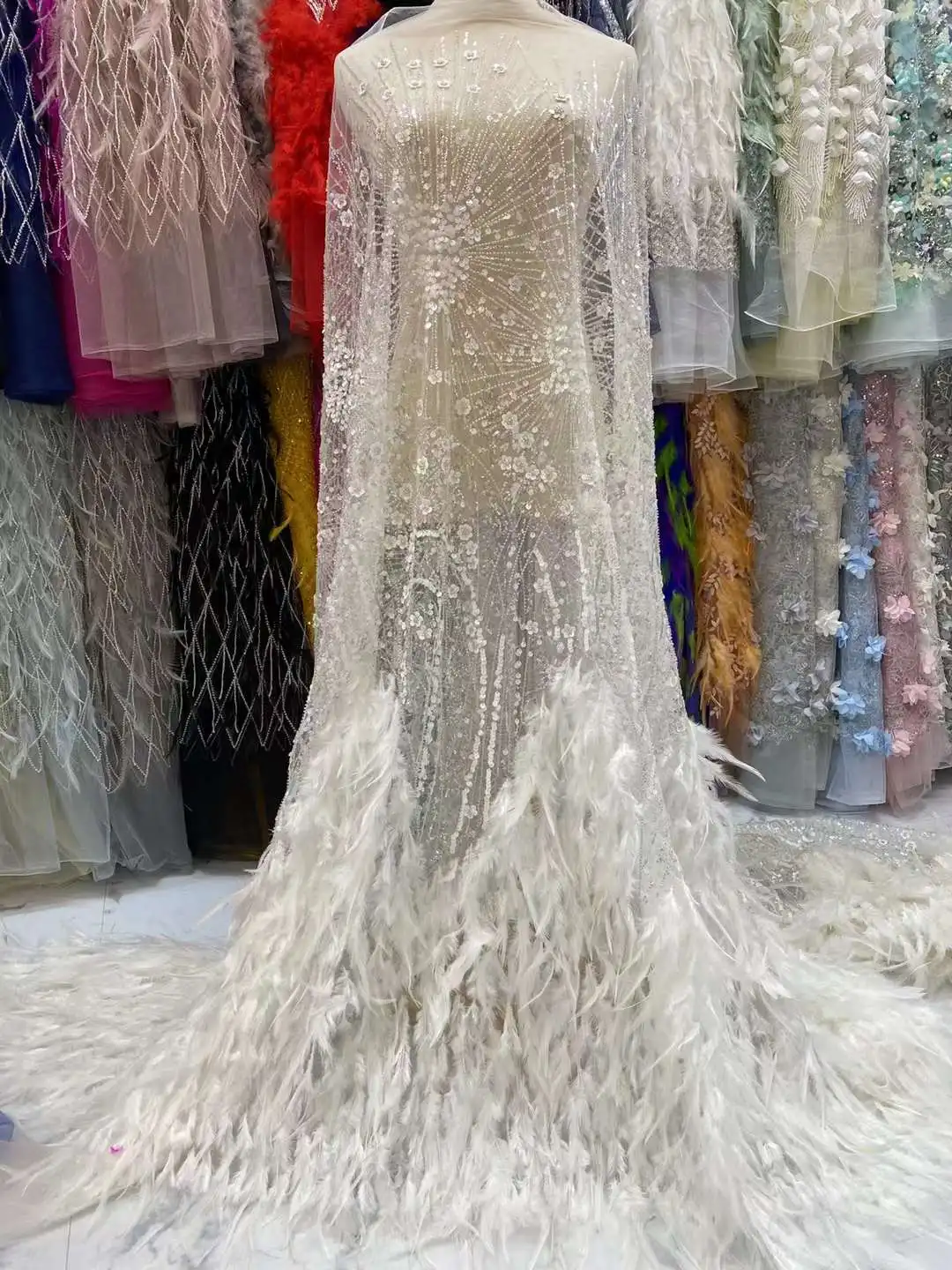 

Latest Nigerian 3D Feather Lace Fabric Luxury Sequins Beads 2024 High Quality Lace African Lace Fabric For Wedding Dress JH130TH