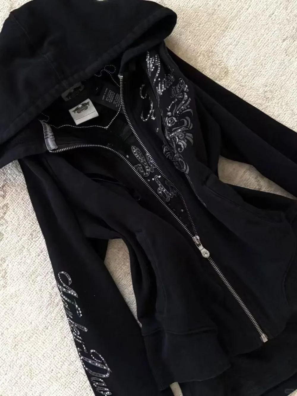 Women's Y2K Gothic Slim Fit Black Hoodie