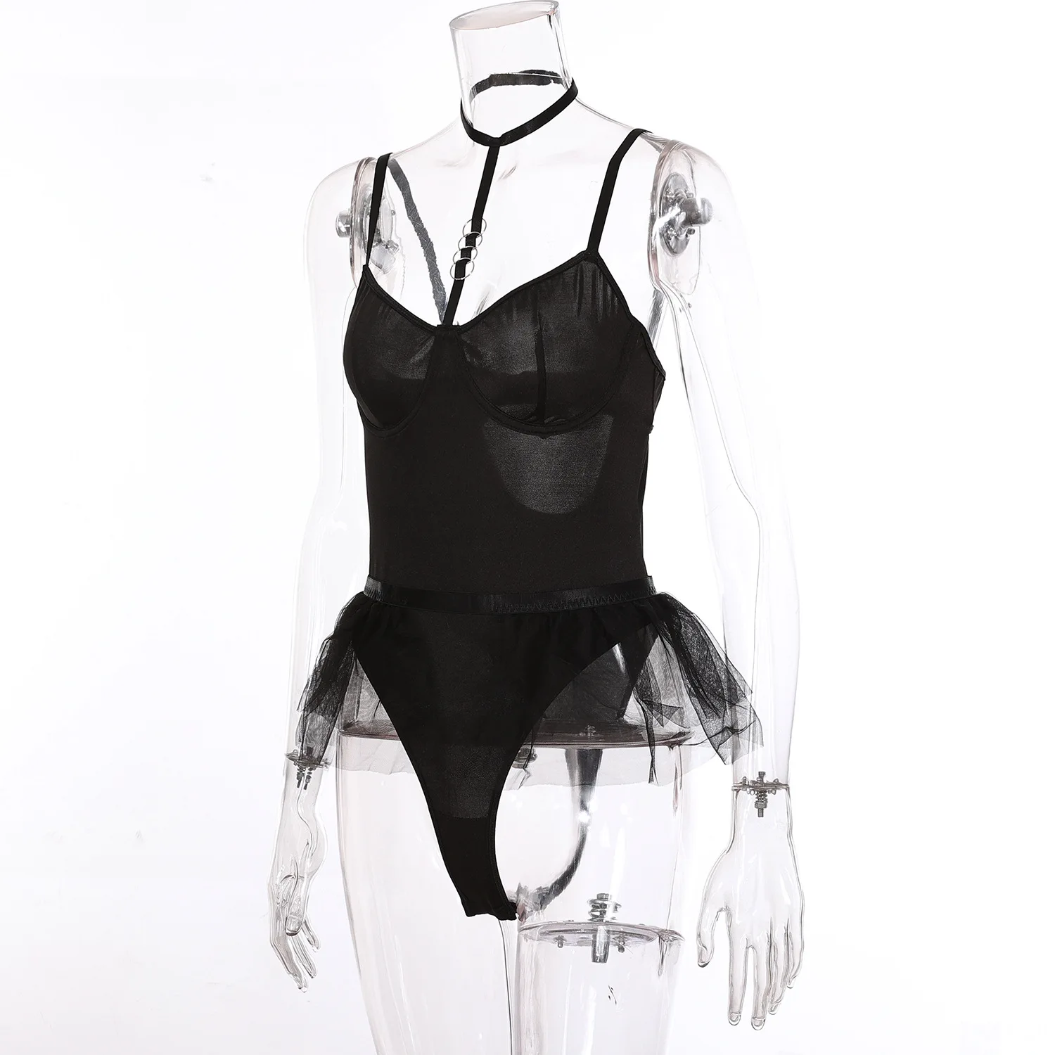 BKLD Sexy Lace Patchwork Black Bodysuit Tops For Women 2023 Bandage Halter Spaghetti Strap Lingeries Bodysuit Night Club Outfits