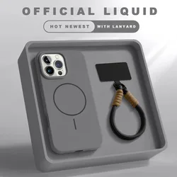 Luxury Magnetic Wireless Charging Silicone Case with Lanyard Strap - iPhone 14 Pro (Black Titanium)