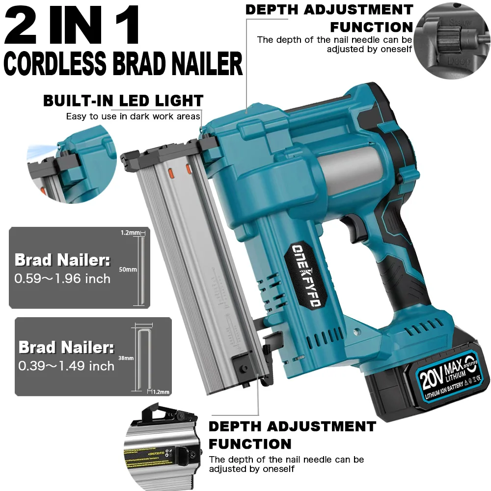 Brushless F15-50 K410-438 Wireless Cordless Electric 2 in 1 Nailer/Stapler Gun with Nail  Lithium Battery for Makita 18V Battery 2