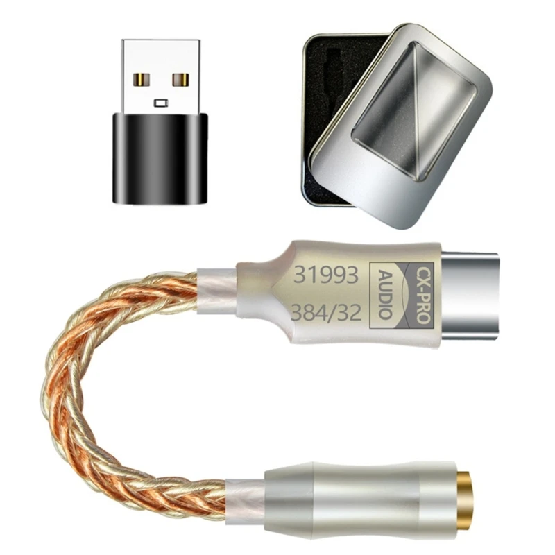 USB C DAC 헤드폰 어댑터, CX31993 칩 포함, 32 비트 384KHz USB C-3.5mm 디코더 어댑터, 3.5mm DAC 어댑터