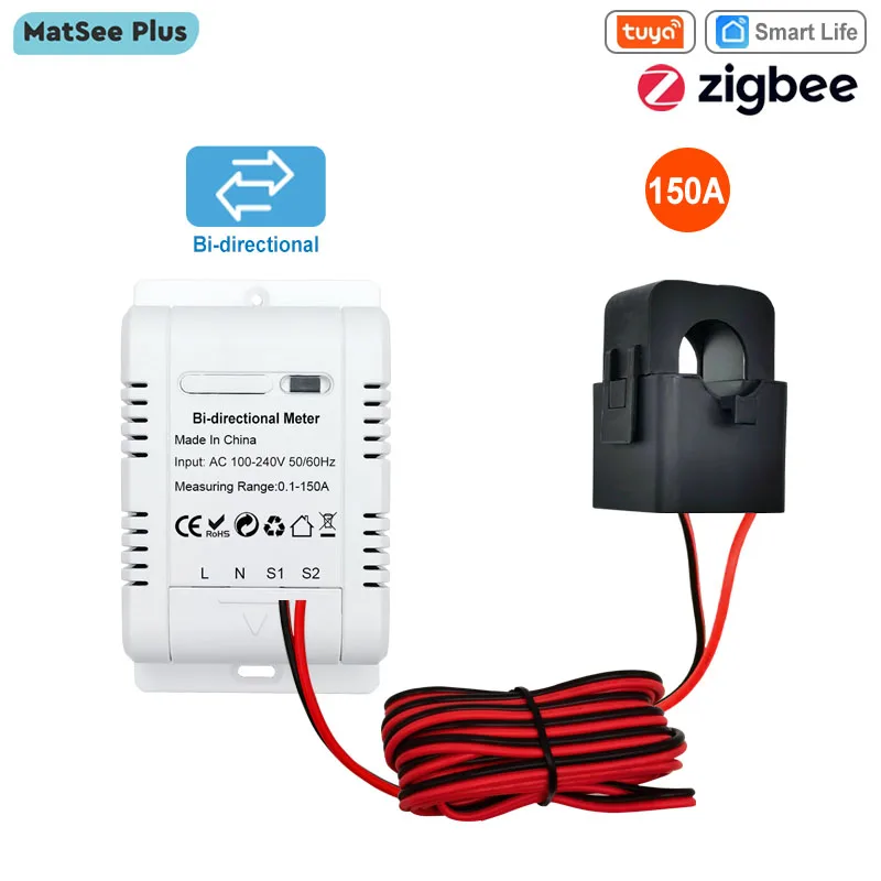 Tuya Smart Life Bidirectional Zigbee Energy Meter With 150a Clamp