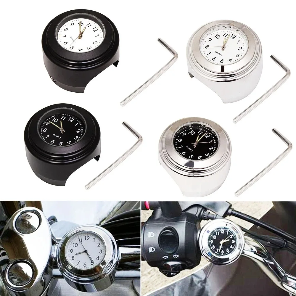 Universal 7/8" Waterproof Chrome Motorcycle Bike Handlebar Mount Quartz Clock Watch Aluminum Luminous Clock Moto Accessories