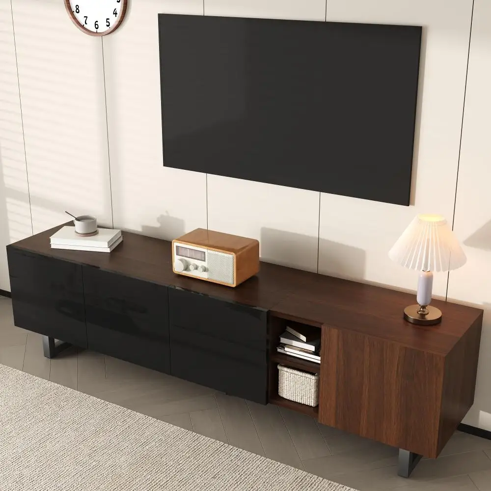 180 x 38 x 50 cm moderner Wohnzimmer-TV-Schrank mit vier Türen, TV-Panel, niedrige TV-Ständer mit Vintage-Holzschnitzerei, einzigartiges Design – Detail 6