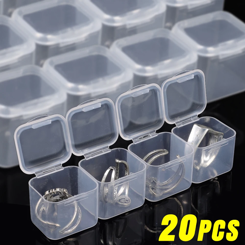 

20/1Pcs Mini Plastic Storage Container Box Portable Transparent Square Organizer Case For Jewelry Rings Dustproof Packaging Box