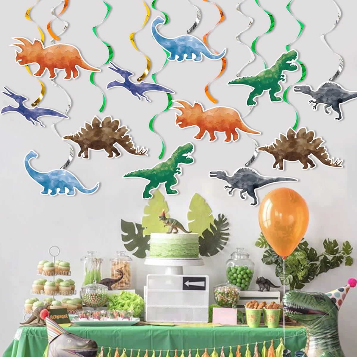 Dinosaur Hanging Swirl Birthday Party Decoration Kids Boy Dino Theme Birthday Party Supplies Favors Baby Shower Decor