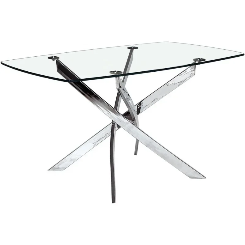

Dining table with tempered glass top, elegant statement piece for contemporary home, 51 "x 32" metallic