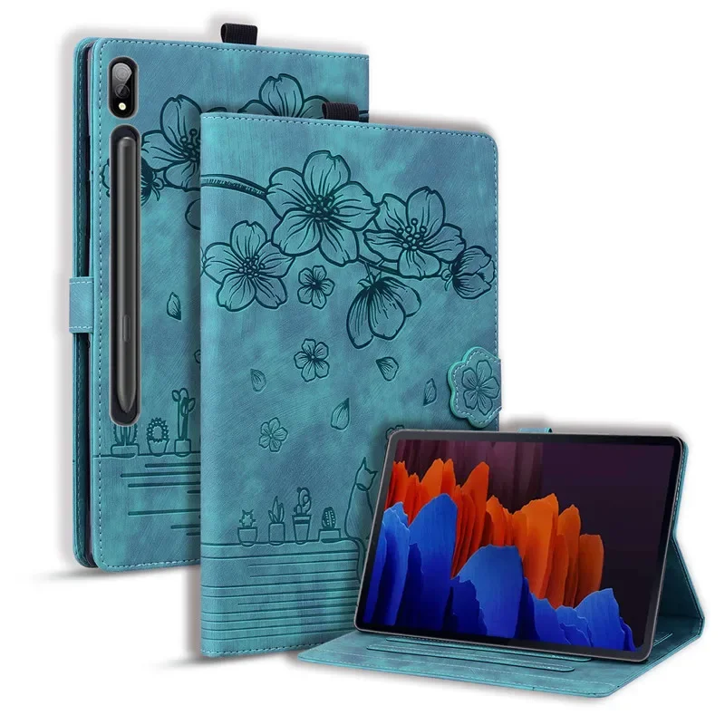 Elegant 3D Embossed Floral Cat Wallet Tablet Cover