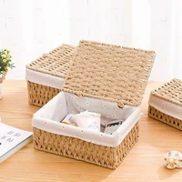 Woven Storage Baskets with Lid Handmade Rattan Box Desktop Sundries Organizer Food Snack Picnic Basket Wicker Baskets 1