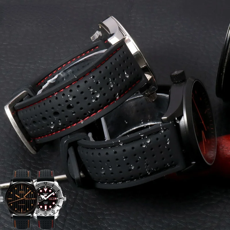 Soft Silicone Rubber Band Men's Waterproof Sweat-Proof Breathable Watch for Mido Casio Seiko Tissot Huawei Strap | Наручные часы