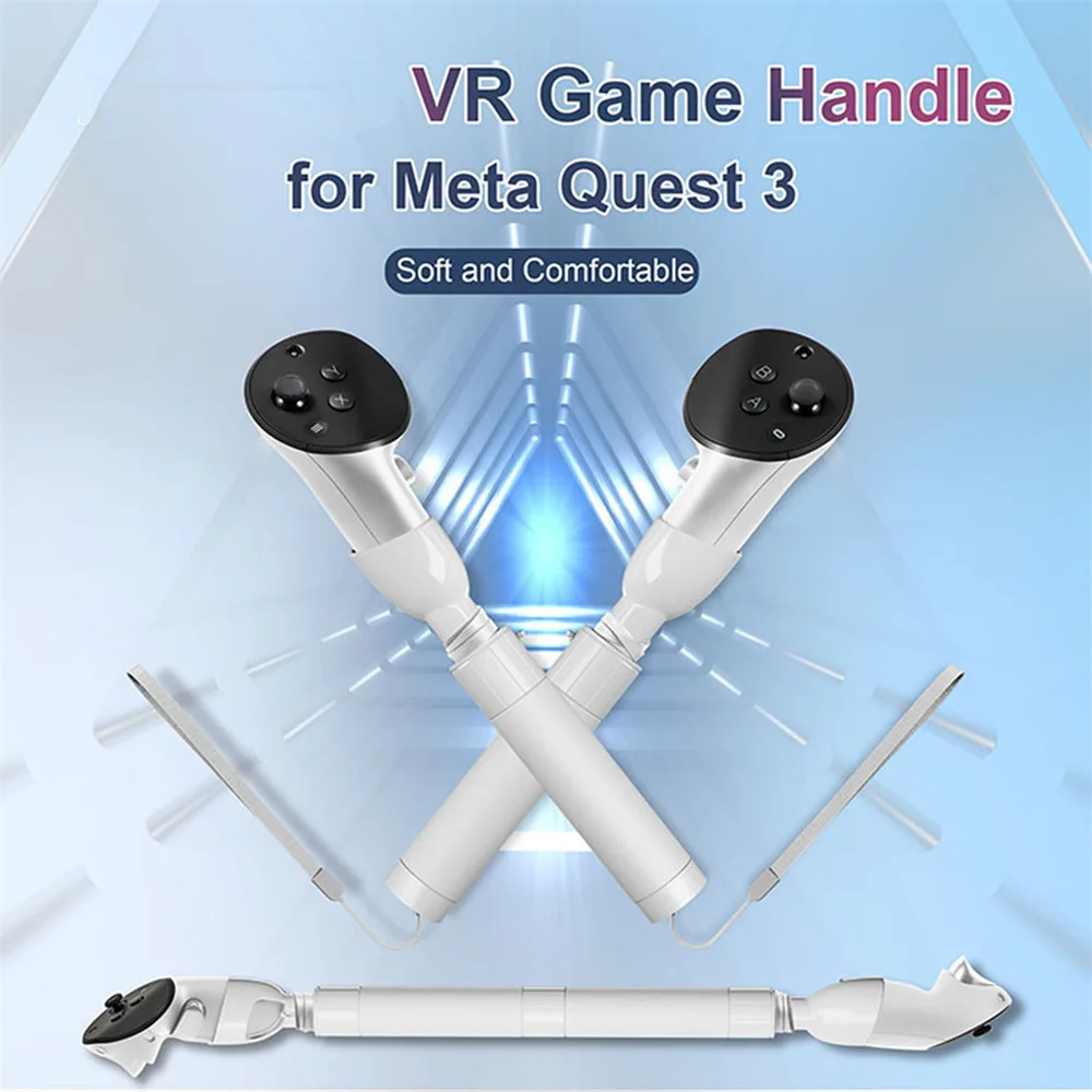 VR Glasses Dual Handles Extension Grips For Meta Quest 3 VR Controller Stick Sword Tennis Golf Grip Game Accessories