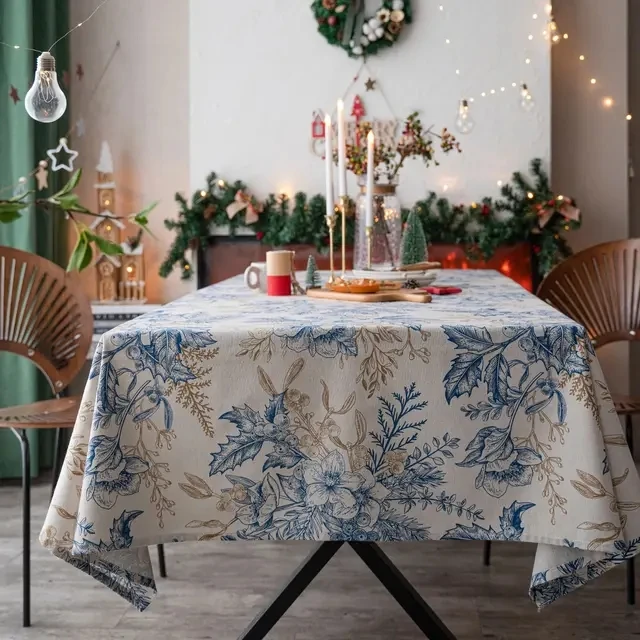 

Tablecloth Pine Branch Blue Print Christmas Holiday Table Cloth American Cloth Rectangular