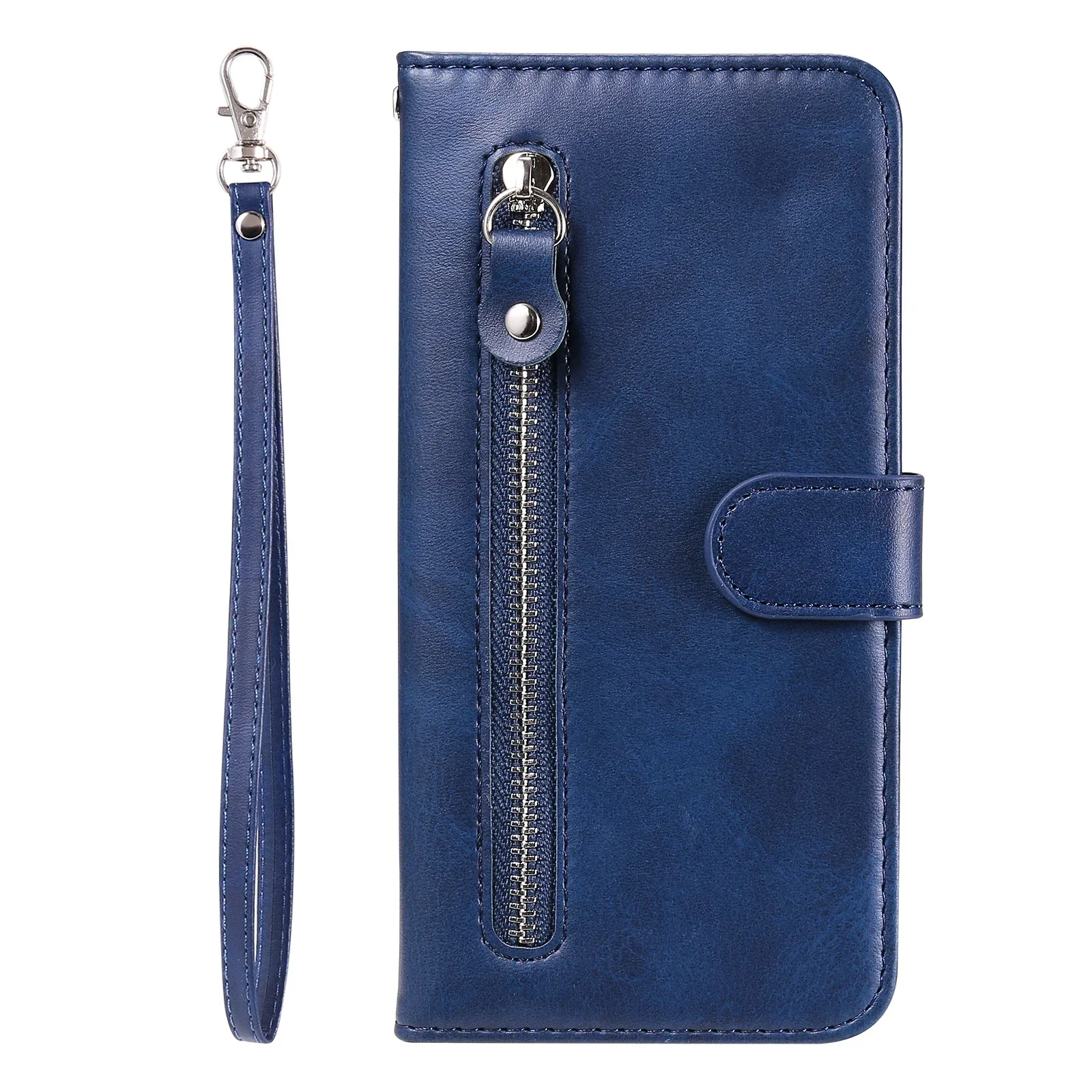 Luxury Zipper Leather Wallet Phone Case with Card Slots and Stand