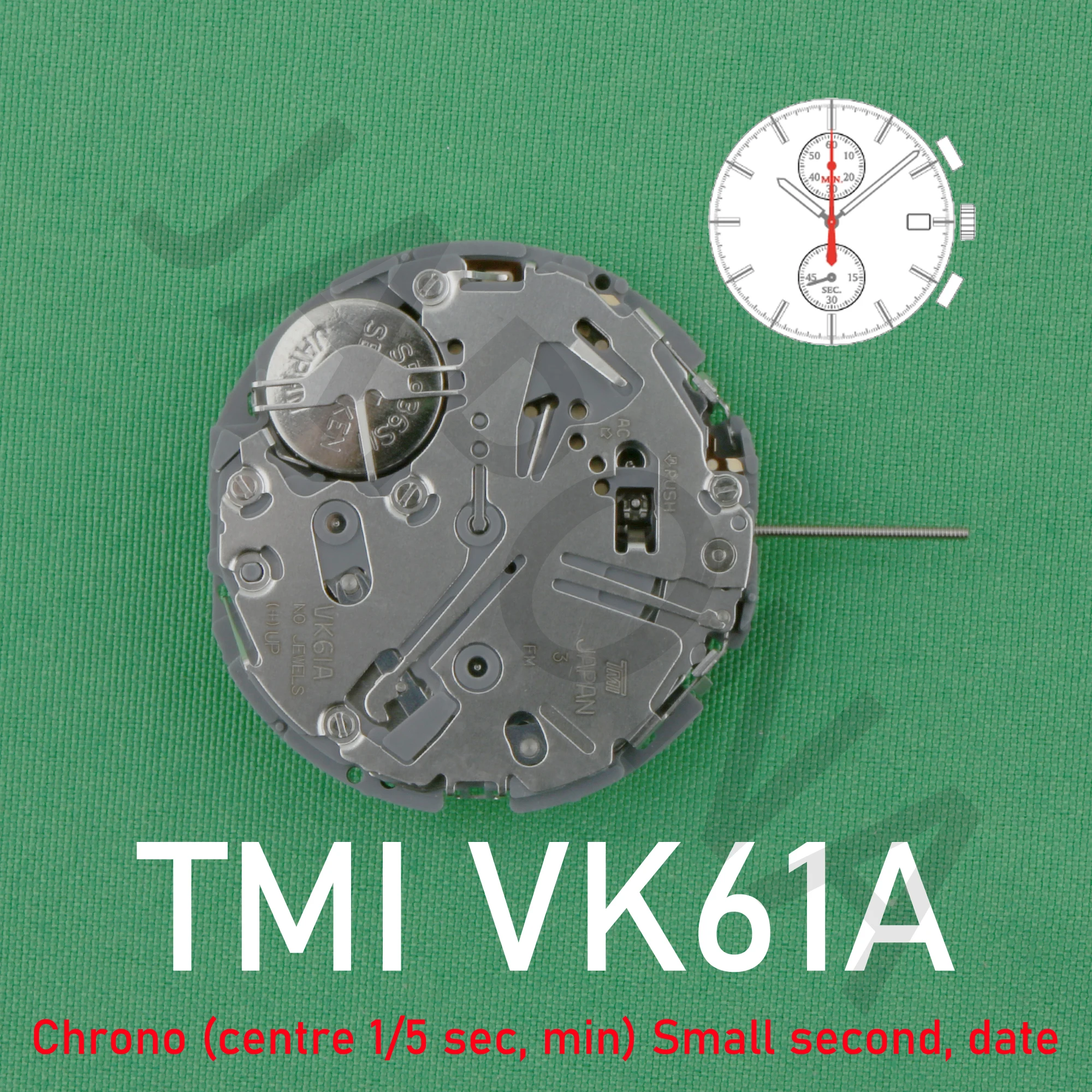 VK61 movement Japanese TMI VK61A movement Chrono (centre 1/5 sec
