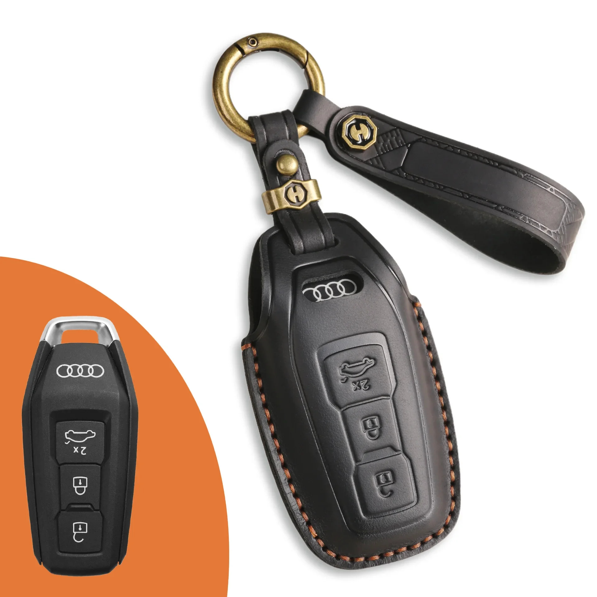 HIBEYO Fit For Audi A6L A5 2025 Handmade Leather Key Fob