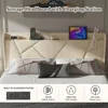 Queen Bed Frame with Charging Station, Upholstered Platform Bed with Wingback Storage Headboard, Beige EASY TO ASSEMBLE 2