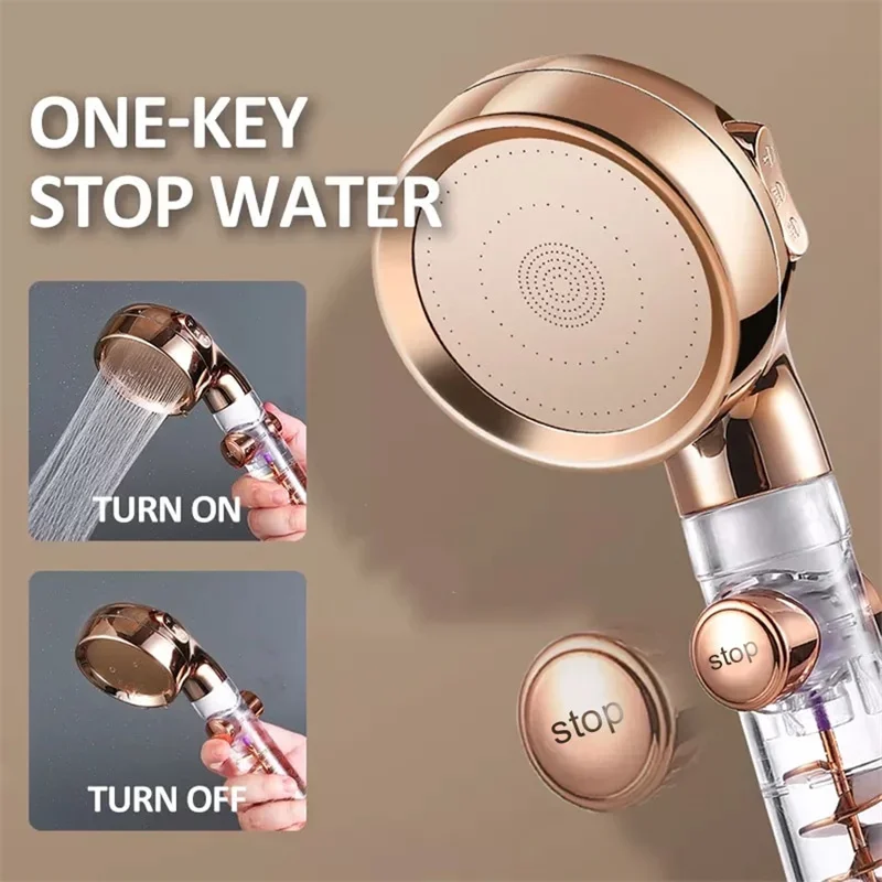 New 3 Modes Handheld Shower Head with Turbo Fan Eco Filter ON/Off Pause Switch Water Saving High Pressure Showerhead Accessories