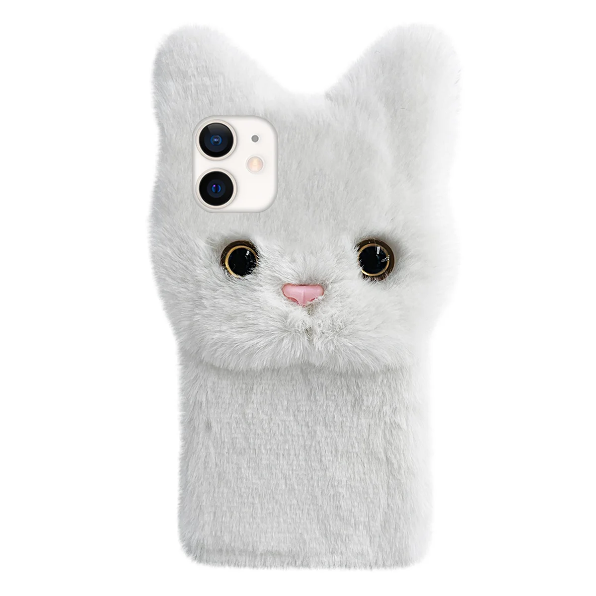 

Cute Fluffy Girly Case Iphone 11 Kitty 3D Furry Kawaii Gift 3D Stuffed Plush Cover Women Soft Rabbit Fur Phone Shell Animal