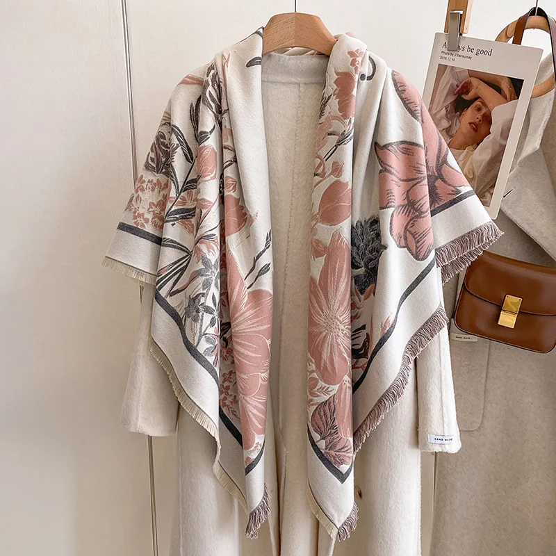 New Fashion Cashmere Women Two-sided Large Square Scarf Winter Warm Shawl and Wrap Bandana Pashmina Female Foulard Thick Blanket