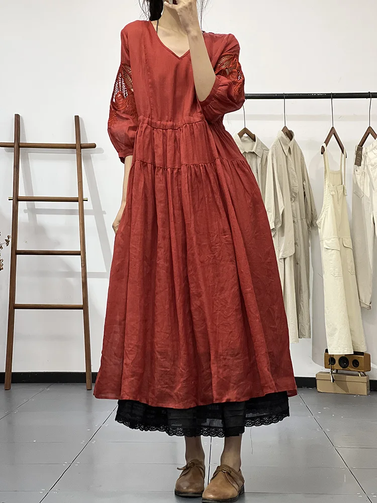 Summer Vintage Elegant French Fashion Hollow Out Long Dress