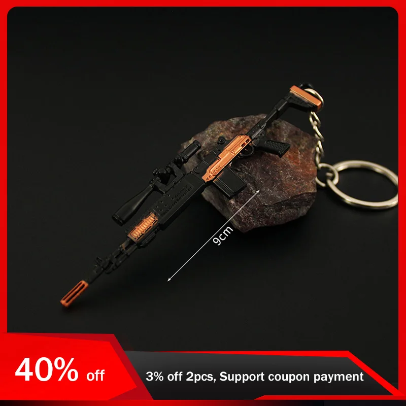 

9cm PUBG Game Peripherals Mini MK14 Gun Keychain Weapon Model Keyrings Toy Sword Cosplay Metal Kids Toy Gifts for Boys