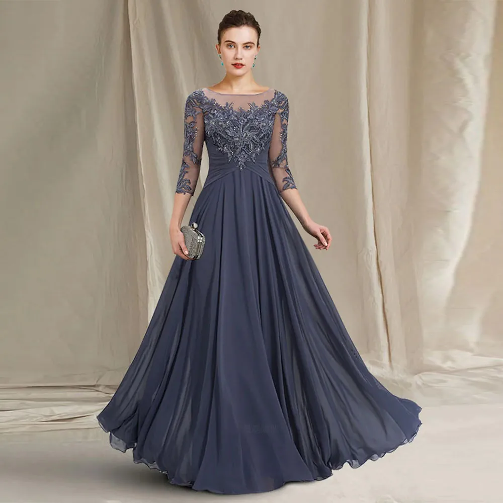 Mother bride dresses women party dresses Chiffon Mother of the Bride Dresses Lace Applique A-Line Wedding Guest Gowns Beaded Elegant Dress Women for Wedding Party