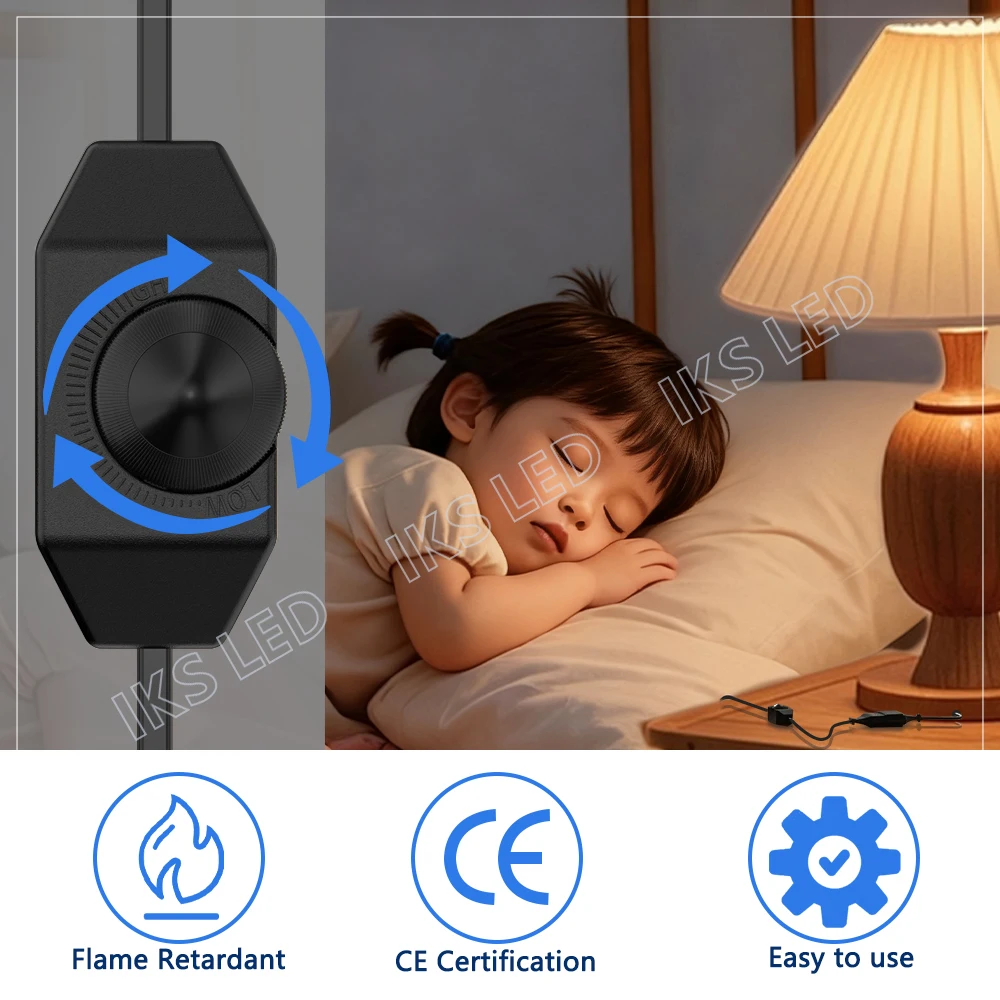 1/2팩 유럽형 LED 스위칭 전원 코드 소켓, 2핀 플랫 EU 플러그, 무소음 LED 조광기, 총 길이 1.8M, 흑백