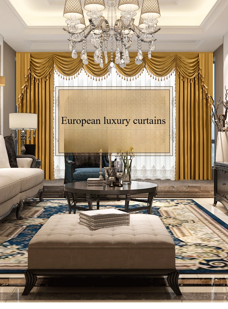 European Luxury Curtain for Living Room Bedroom Velvet Valance Window Curtains High Shading Drapes Custom Solid Color