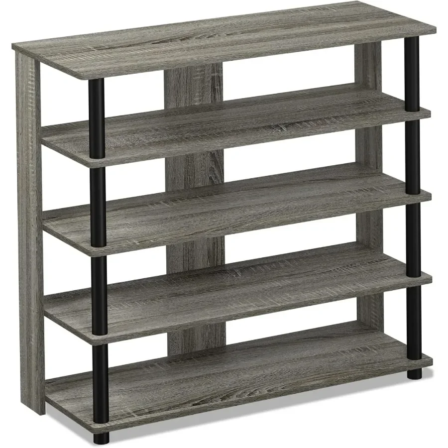 TurnNTube 5 Tier Wide Shoe Rack French Oak Grey Black 32 Inch