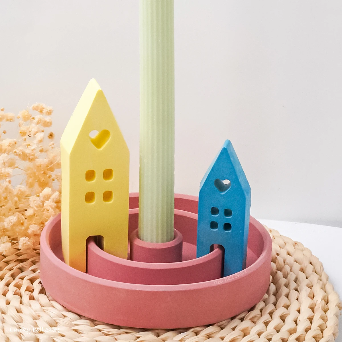 Silicone Mold 3Pcs House Candlesticks Concrete Silicone Mold DIY Resin Round Candle Holder Plaster Tray Set Molds Handmade Crafts Room Decor