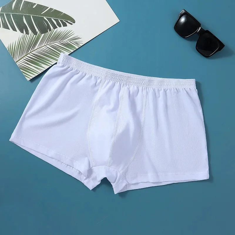 Men's 100% Cotton Mid-Waist Briefs White Boxer Shorts Breathable Comfortable Loose-Fit Underwear Plus Size Available