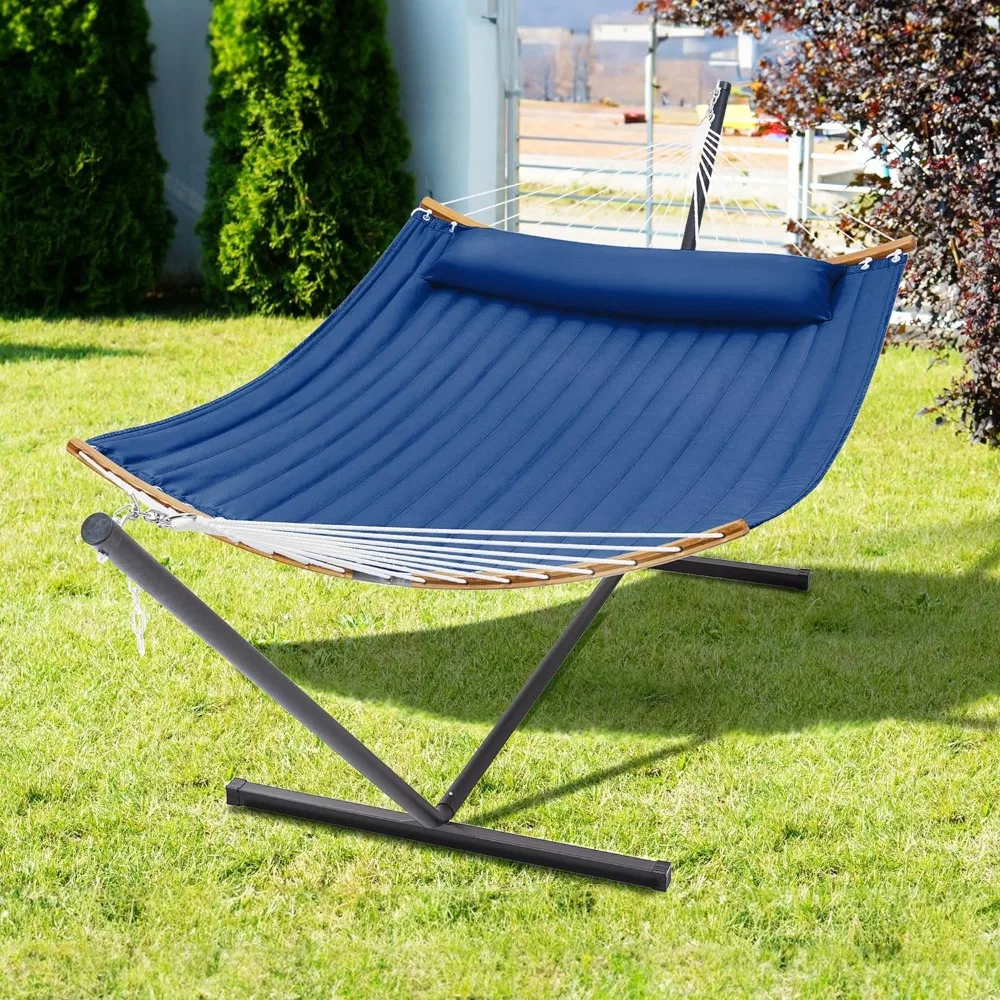 

Curved-Bar Hammock with Stand, 2 Person Heavy Duty Hammock Frame, Detachable Pillow & Portable Carrying Bag, Perfect for Outdoor