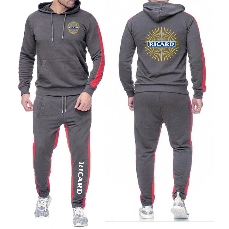 RICARD 2023 men's new spring and autumn hoodie sweatpants suit Harajuku jacket sports comfortable solid color suit