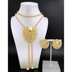 Elegant 18K Gold Plated Necklace and Earrings Set with Adjustable Chain - Dubai Gold and Silver Finish Jewelry (Gold)