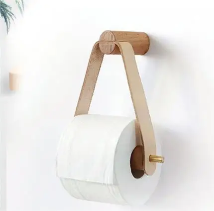 Punched Toilet Paper Holder Wall Mounted Tissue Beech Hemp Rope Towel Hanging