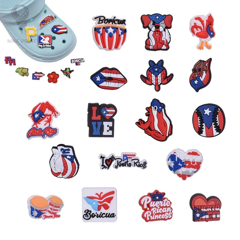 

PVC Shoe Charms Puerto Rico Cartoon Shoe Accessories Shoe Decoration Shoe Buckles for Croc Sandals X-mas Gifts Jibz Buckle