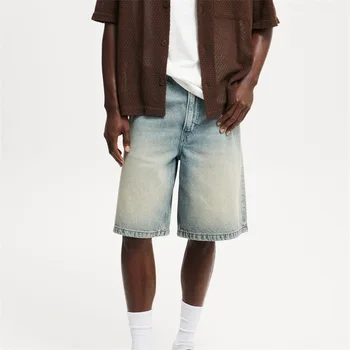 Men s Vintage Washed Denim Shorts with Relaxed Fit and High Waist for a Stylish Summer Look 5